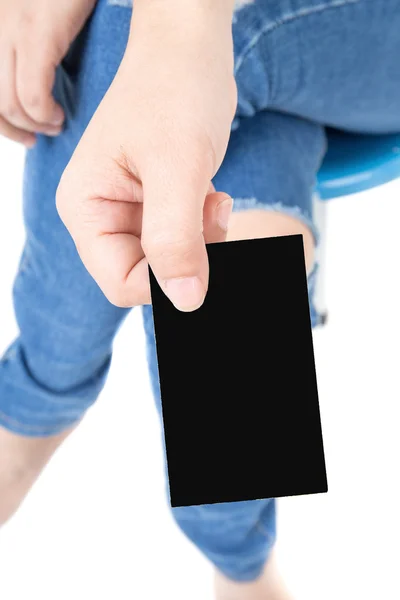 Hand holds business card — Stock Photo, Image