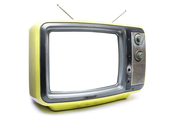 Gele Vintage Tv op witte achtergrond — Stockfoto