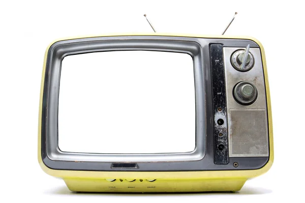 Amarelo Vintage TV no fundo branco — Fotografia de Stock