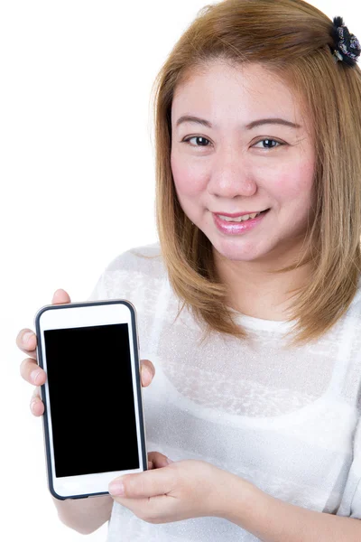 Isolado de asiático mãos femininas segurando o telefone — Fotografia de Stock