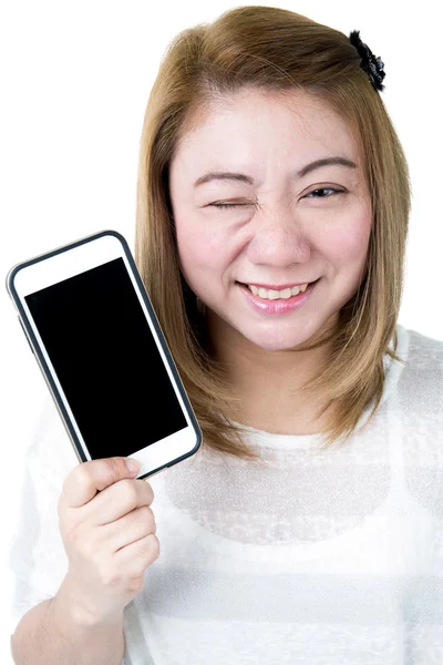 隔離されたアジア女性手携帯電話 — ストック写真