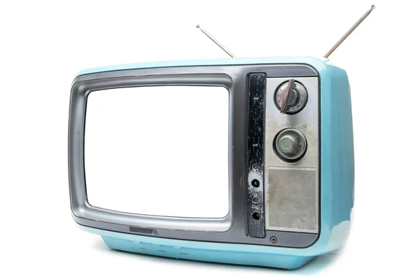 Blauwe Vintage Tv op witte achtergrond — Stockfoto