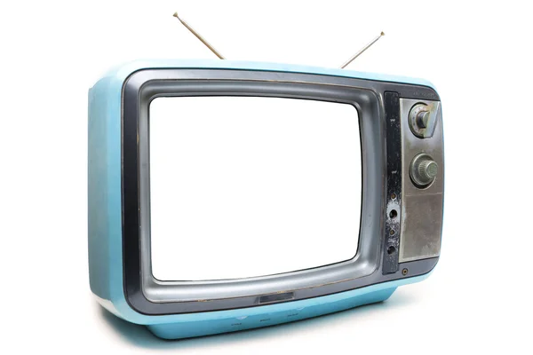 Blauwe Vintage Tv op witte achtergrond — Stockfoto