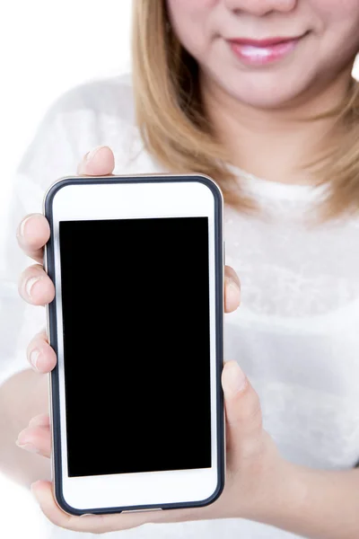 Mains féminines isolées tenant le téléphone — Photo