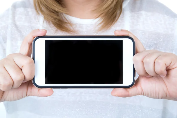 Isolierte weibliche Hände, die das Telefon halten — Stockfoto