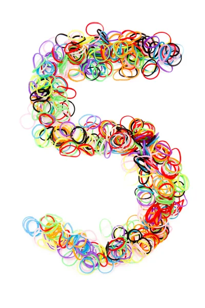 Colorful elastic rubber bands shape Number five — Stock Photo, Image