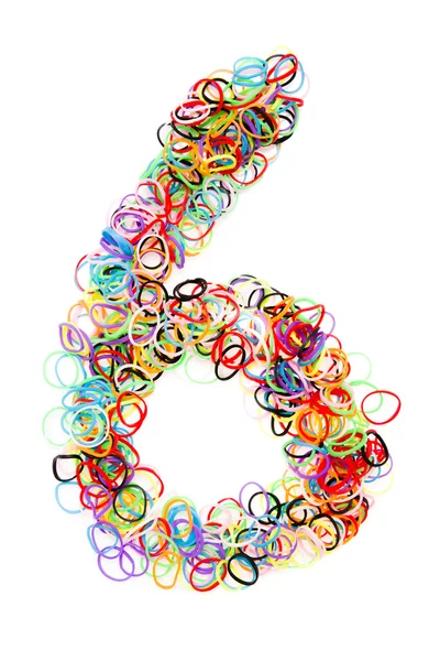 Kolorowe gumki elastyczne kształt numer sześć — Zdjęcie stockowe