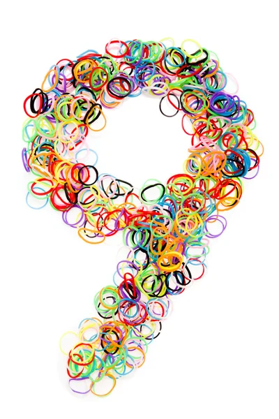 Colorful elastic rubber bands shape Number Nine — Stock Photo, Image