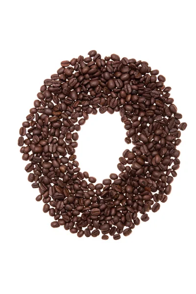 Geröstete Kaffeebohnen in Form der Zahl Null — Stockfoto