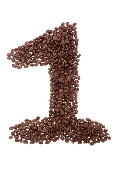 Geröstete Kaffeebohnen in Form der Nummer eins — Stockfoto
