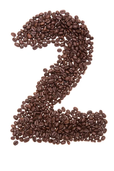 Geröstete Kaffeebohnen in Form der Nummer zwei — Stockfoto