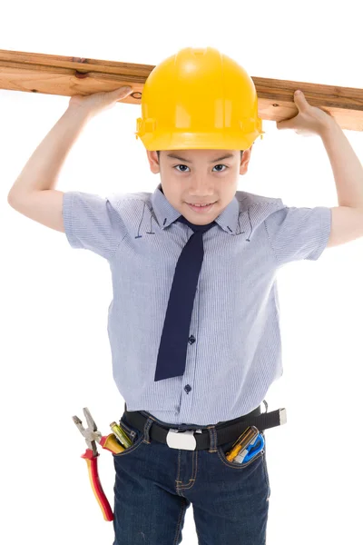 Young asian child construction engineer Holding equipment — Stock Photo, Image