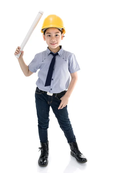 Young asian child construction engineer Holding equipment Royalty Free Stock Photos