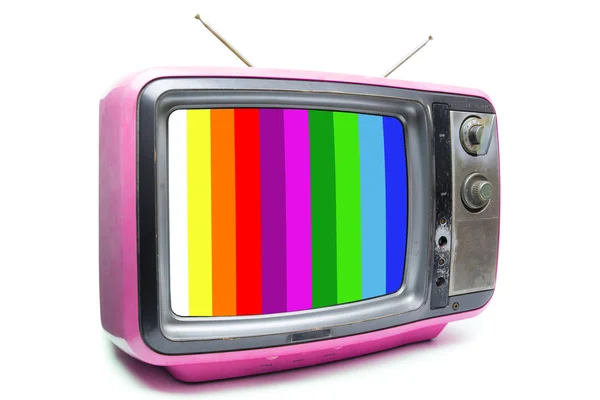 Różowy starodawny Tv na białym tle — Zdjęcie stockowe