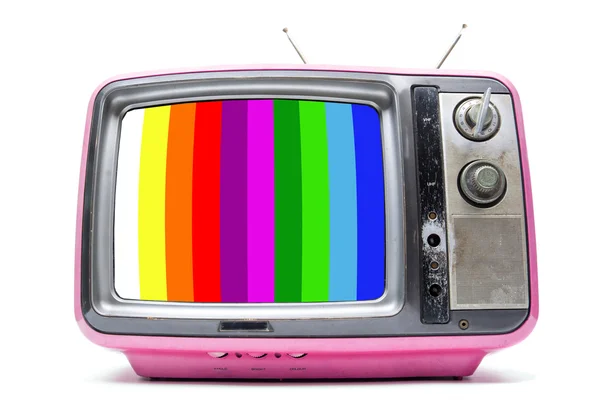 Roze Vintage Tv op witte achtergrond — Stockfoto