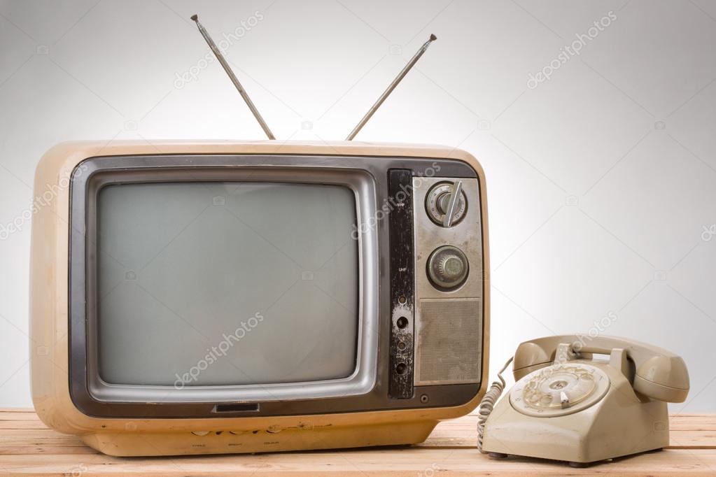 old phone and old tv vintage style