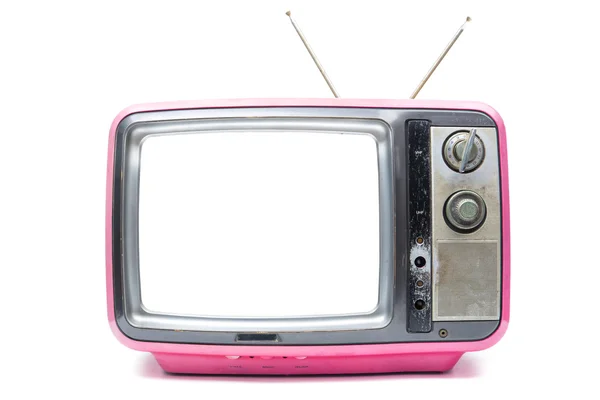 Růžové Vintage Tv na bílém pozadí — Stock fotografie