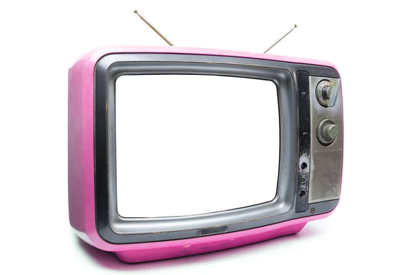 Розовый винтажный телевизор на белом фоне — стоковое фото