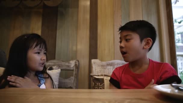 Portrait of asian kids, happy asian boy and girl looking at camera and smiling. Sequence — Stock Video