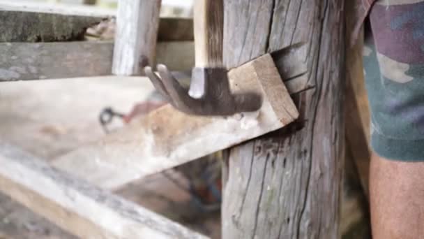 Closeup of Carpenter using equipment to repair the furniture — Stock Video