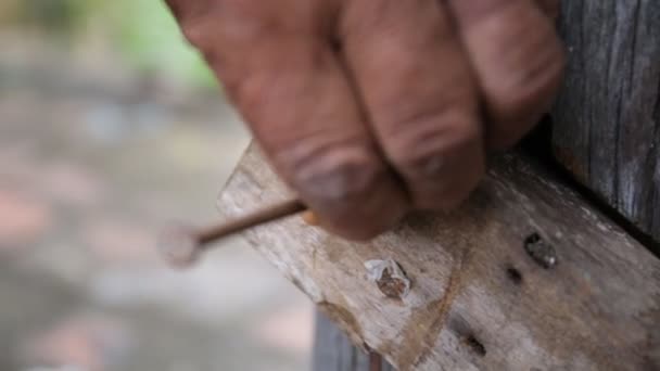 Closeup of Carpenter using equipment to repair the furniture — Stock Video