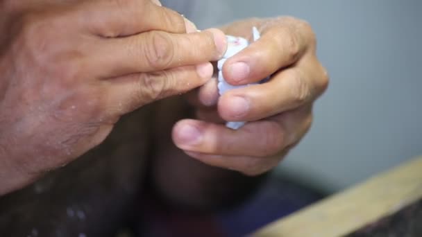 Dar forma ao dente no laboratório para a montagem, dentes falsos — Vídeo de Stock