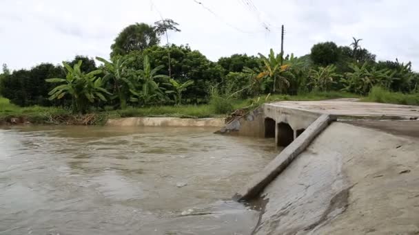 Eau de crue de la rivière qui fait rage sous un pont  . — Video