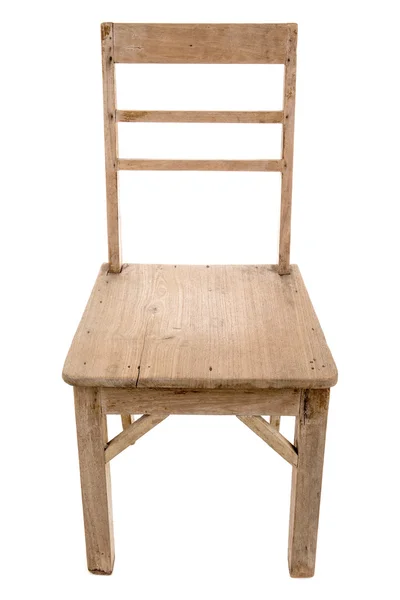 Vuile oude houten stoel geïsoleerd op wit — Stockfoto