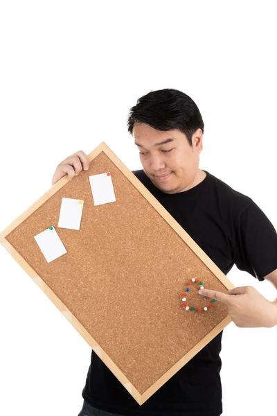 Asian man show with woodenboard — Stock Photo, Image