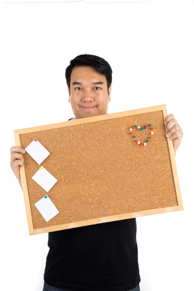 Asian man show with woodenboard — Stock Photo, Image