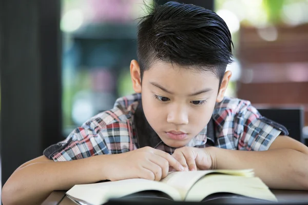 Asiatischer Junge liest ein Buch — Stockfoto