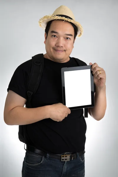 Portait asian man with tablet — 스톡 사진