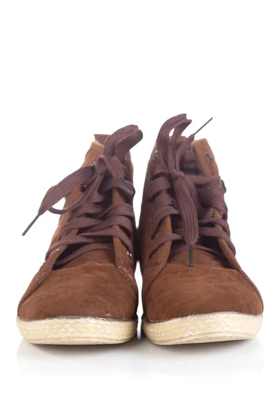 Paire de vieilles bottes de travail marron avec ombres — Photo