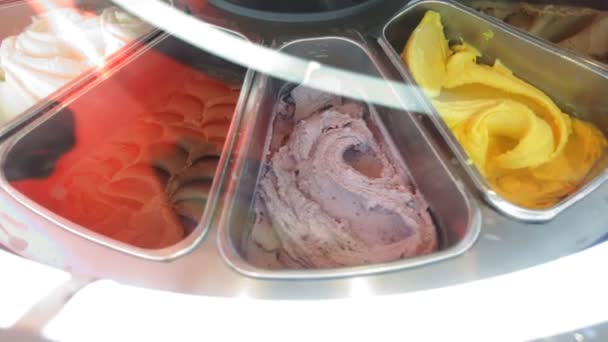 Variedades de helado hechas a mano en dispaly  . — Vídeos de Stock