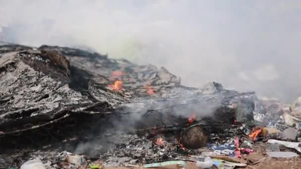 Volcado de basura en llamas, contaminación — Vídeo de stock