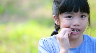 Asyalı Rahibe kameraya gülümsemek yüz ile seyir portresi