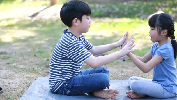 Gelukkig Aziatische kinderen spelen In tuin — Stockvideo