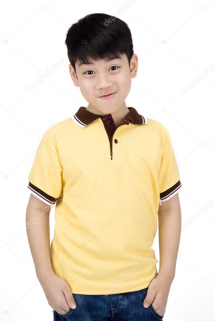 Portrait of asian happy boy smile face and looking at camera on 