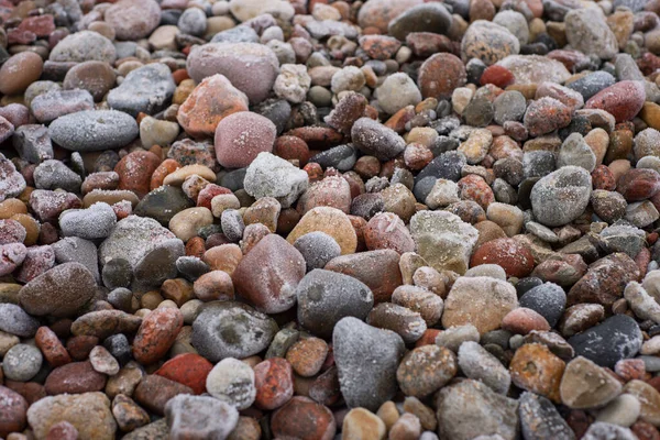 Frostige Granitkieselsteine Strand Winter — Stockfoto