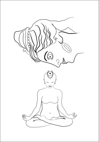 Meditující Nahá Dívka Padmasana Lotus Pózovat Shiva Tvář Nad — Stock fotografie