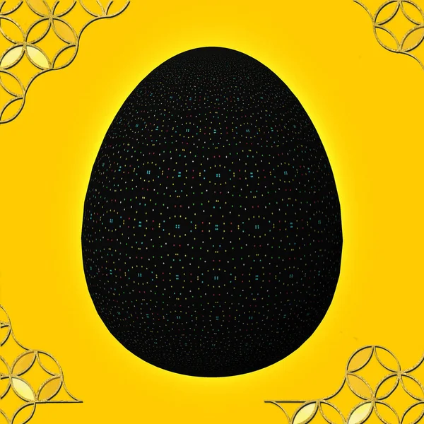 复活节快乐 精心设计 色彩艳丽的3D彩蛋 带框架的黄色背景3D插图 — 图库照片