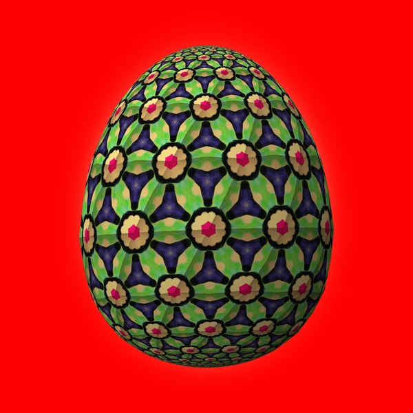 Счастливая Пасха Полностью Оформленное Раскрашенное Яйцо Иллюстрация Красном — стоковое фото
