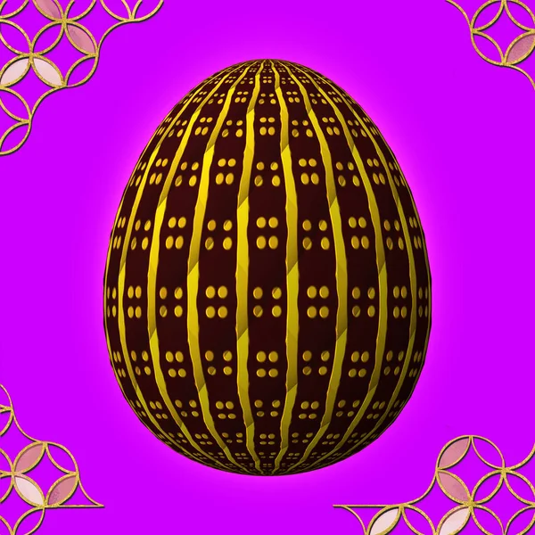 Happy Easter Artfully Zaprojektowane Kolorowe Pisanki Ilustracja Fioletowym Tle Ramką — Zdjęcie stockowe