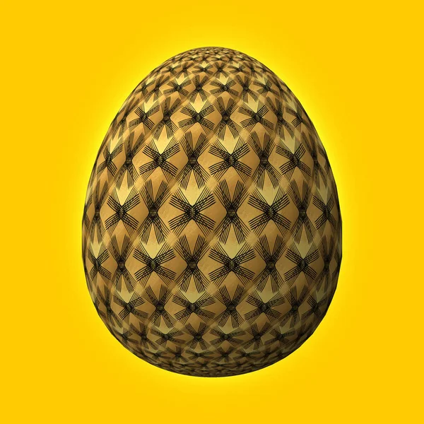 Счастливая Пасха Полностью Оформленное Раскрашенное Яйцо Иллюстрация Желтом Фоне — стоковое фото