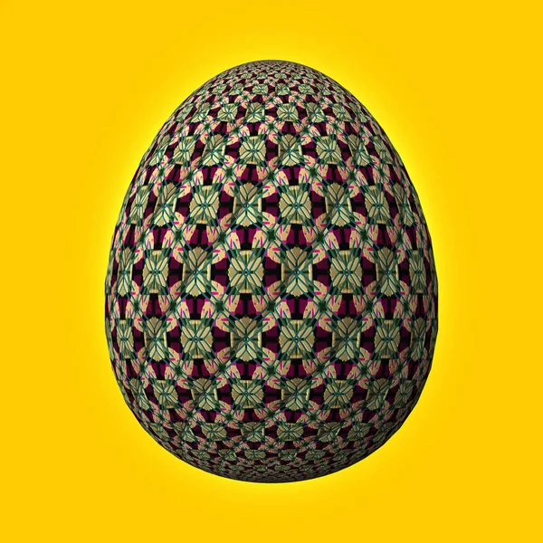 Щасливий Великдень Майстерно Розроблене Барвисте Пасхальне Яйце Ілюстрація Жовтому Тлі Ліцензійні Стокові Фото