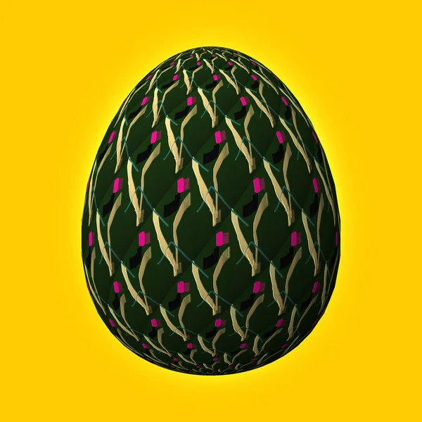 Щасливий Великдень Майстерно Розроблене Барвисте Пасхальне Яйце Ілюстрація Жовтому Тлі Стокова Картинка
