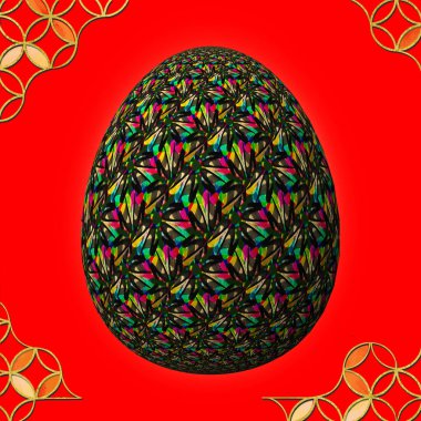 Mutlu Paskalyalar, sanatsal olarak tasarlanmış ve 3D renkli paskalya yumurtası, çerçeveli 3D resim