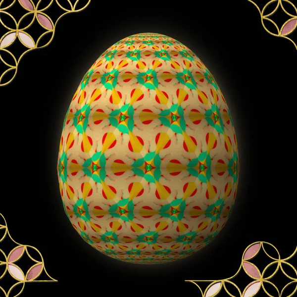 Hyvää Pääsiäistä Taidokkaasti Suunniteltu Värikäs Pääsiäismuna Kuva Mustalla Taustalla Kehyksellä — kuvapankkivalokuva