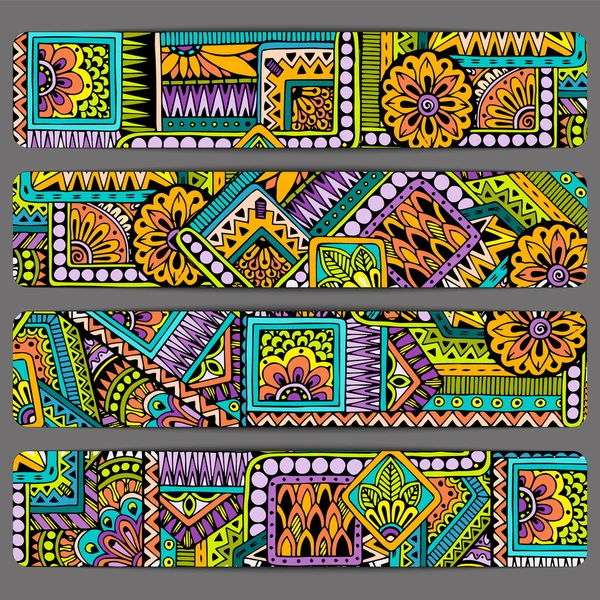 Abstract vector ethnic pattern card set. Template frame design. — Stock Vector