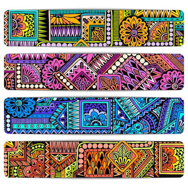 Abstract vector hand drawn ethnic pattern card set. Series of image Template frame design for card. — Stock Vector